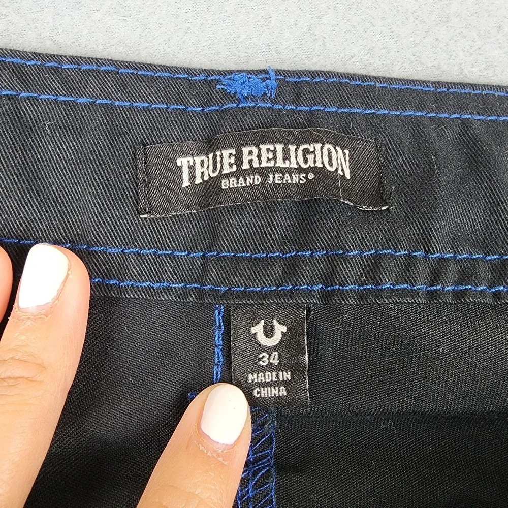 True Religion Cargo Pants Mens 34x31 Black Blue Stitch Canvas Utility Pockets
